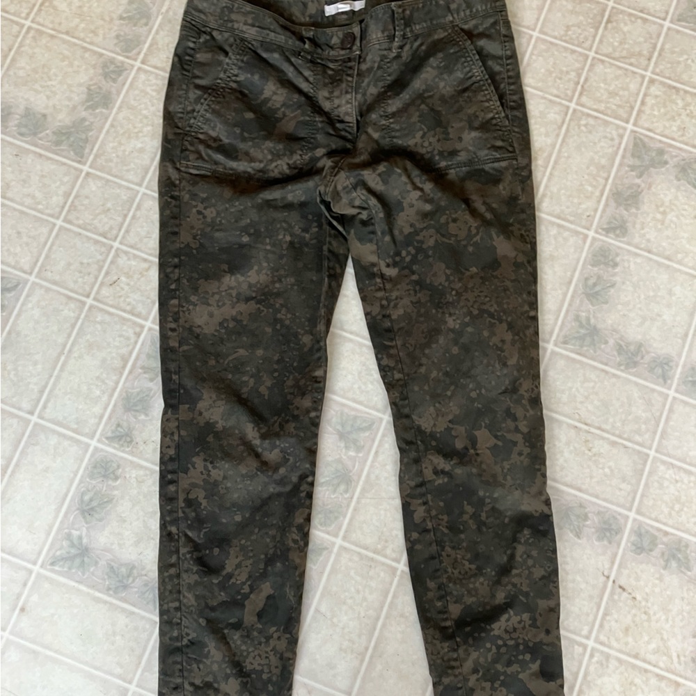 Ann Taylor Loft Marisa Green Camo Cotton Tapered Leg Pants